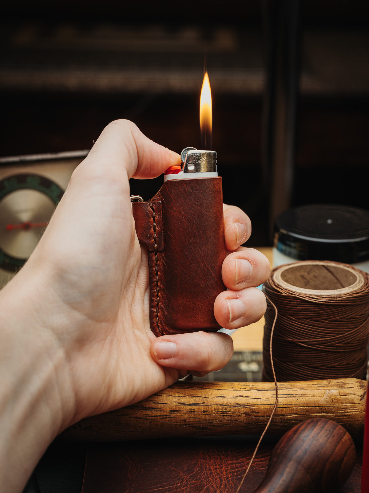 Italian Leather Leather Bic Lighter Holder