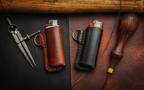 Italian Leather Leather Bic Lighter Holder