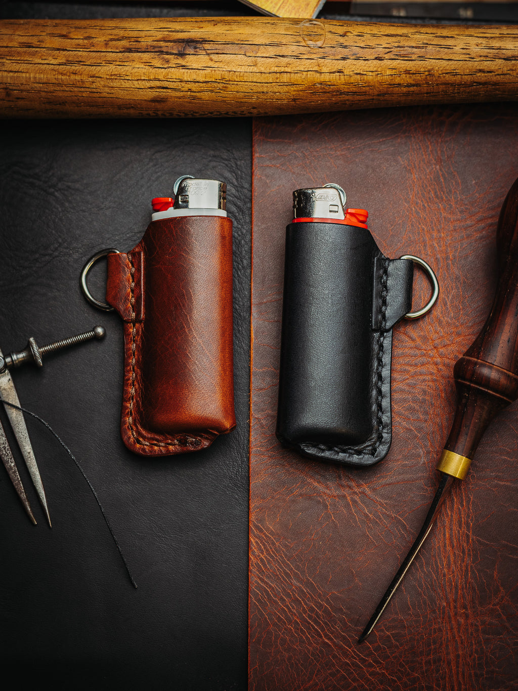 Italian Leather Leather Bic Lighter Holder