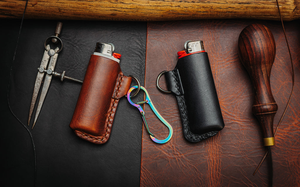 Italian Leather Leather Bic Lighter Holder